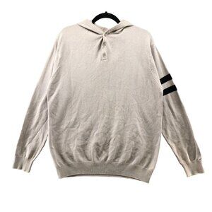 Decibel‎ Mens Cotton Henley Hoodie Beige Size 2X Pullover Knit Black Stripe